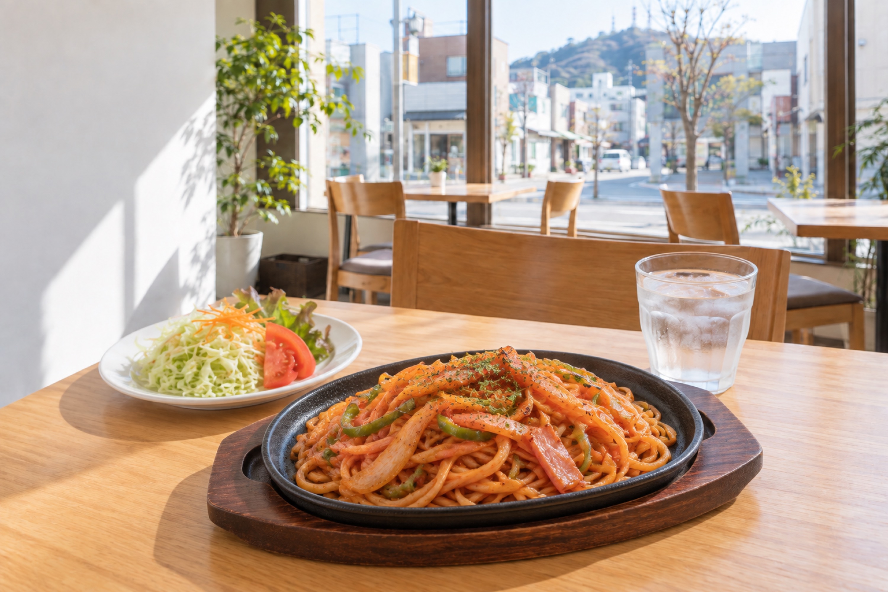 鉄板にのった昔ながらのナポリタン