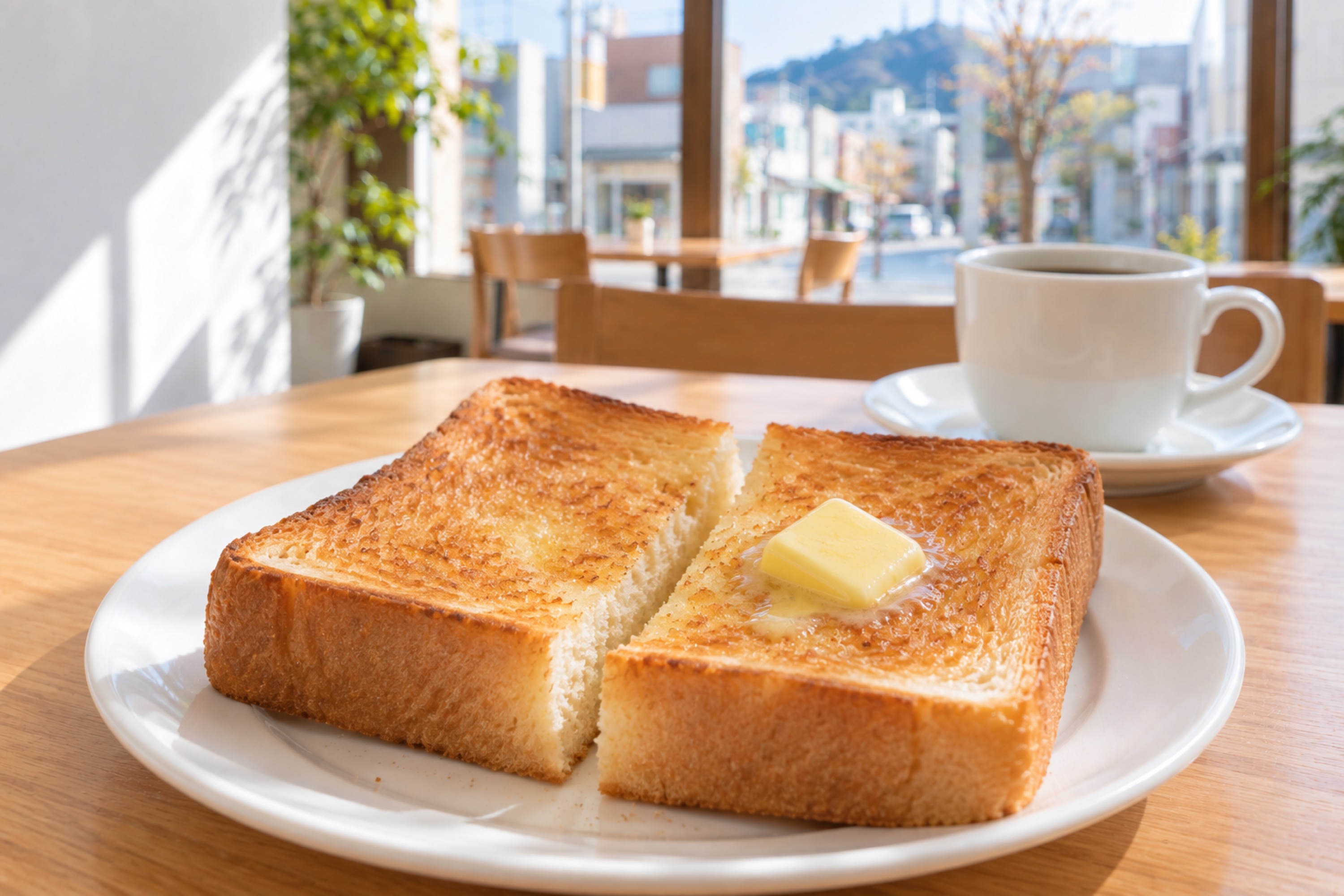 バターがとけた厚切りトースト