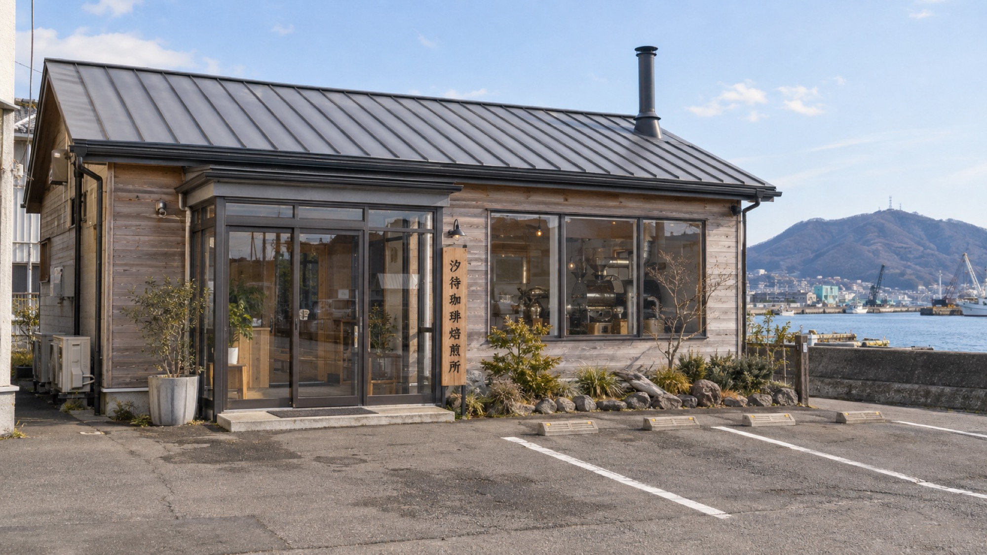 平屋の小さな店の外観と入口、前の駐車スペース（掲載イメージ）
