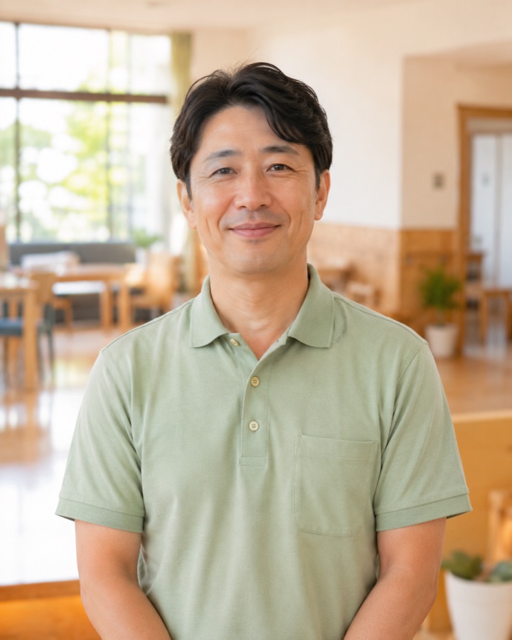 施設長・田村の顔写真（架空の人物イメージ）