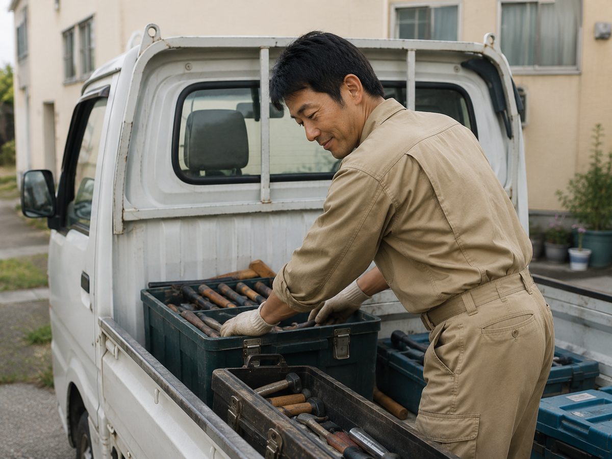 軽トラックに荷物を積んでいる様子(イメージ)