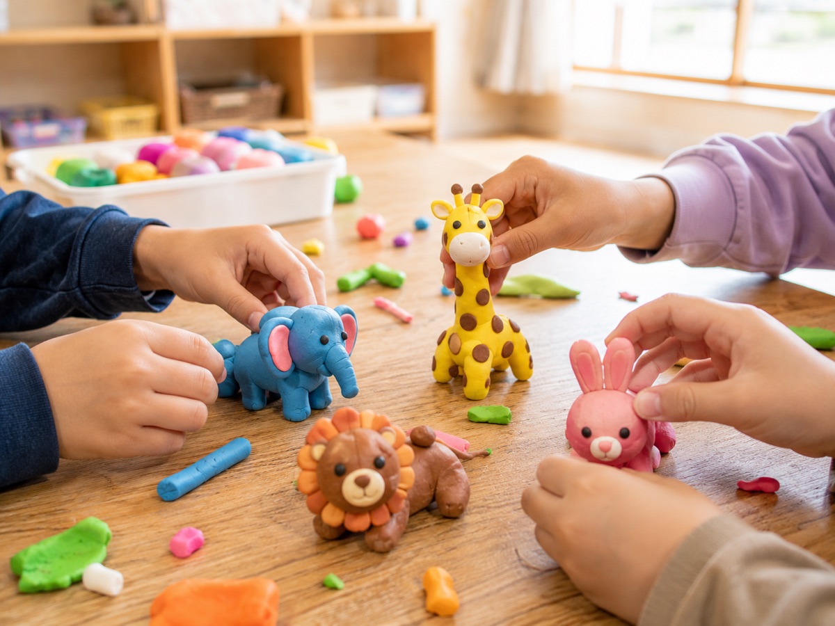 粘土あそびをする子どもたち