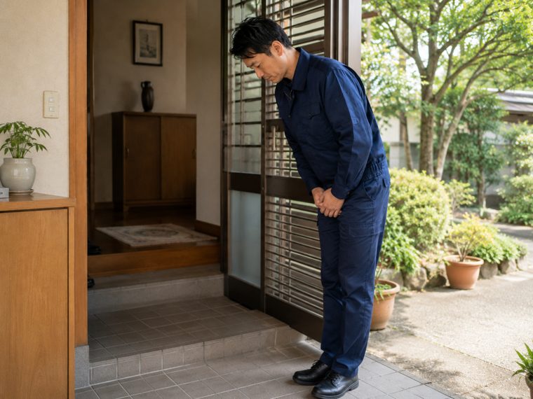 玄関先でていねいにご挨拶するスタッフの様子