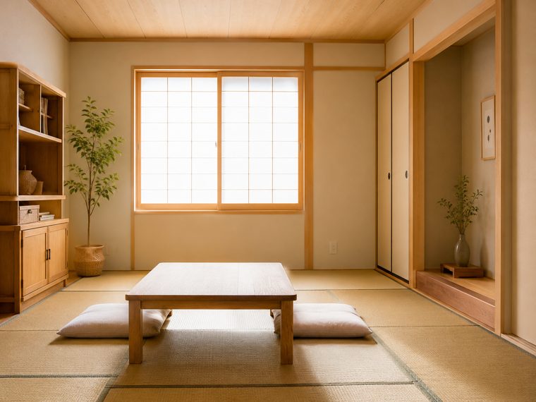 和室を静かに整理している様子