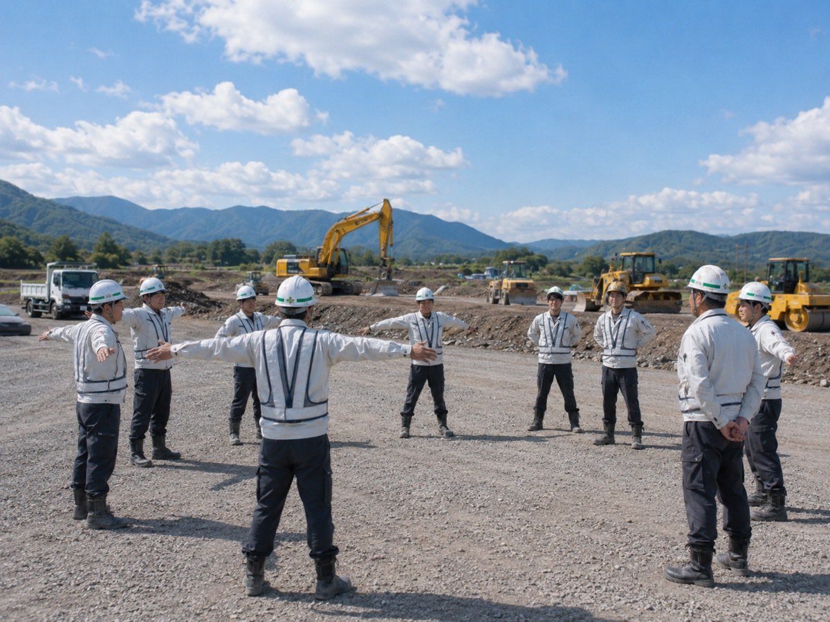 現場で朝礼・体操をする様子（イメージ）