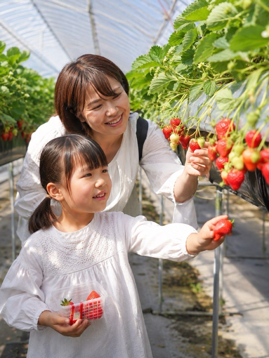 母娘でいちごを摘む様子(イメージ)