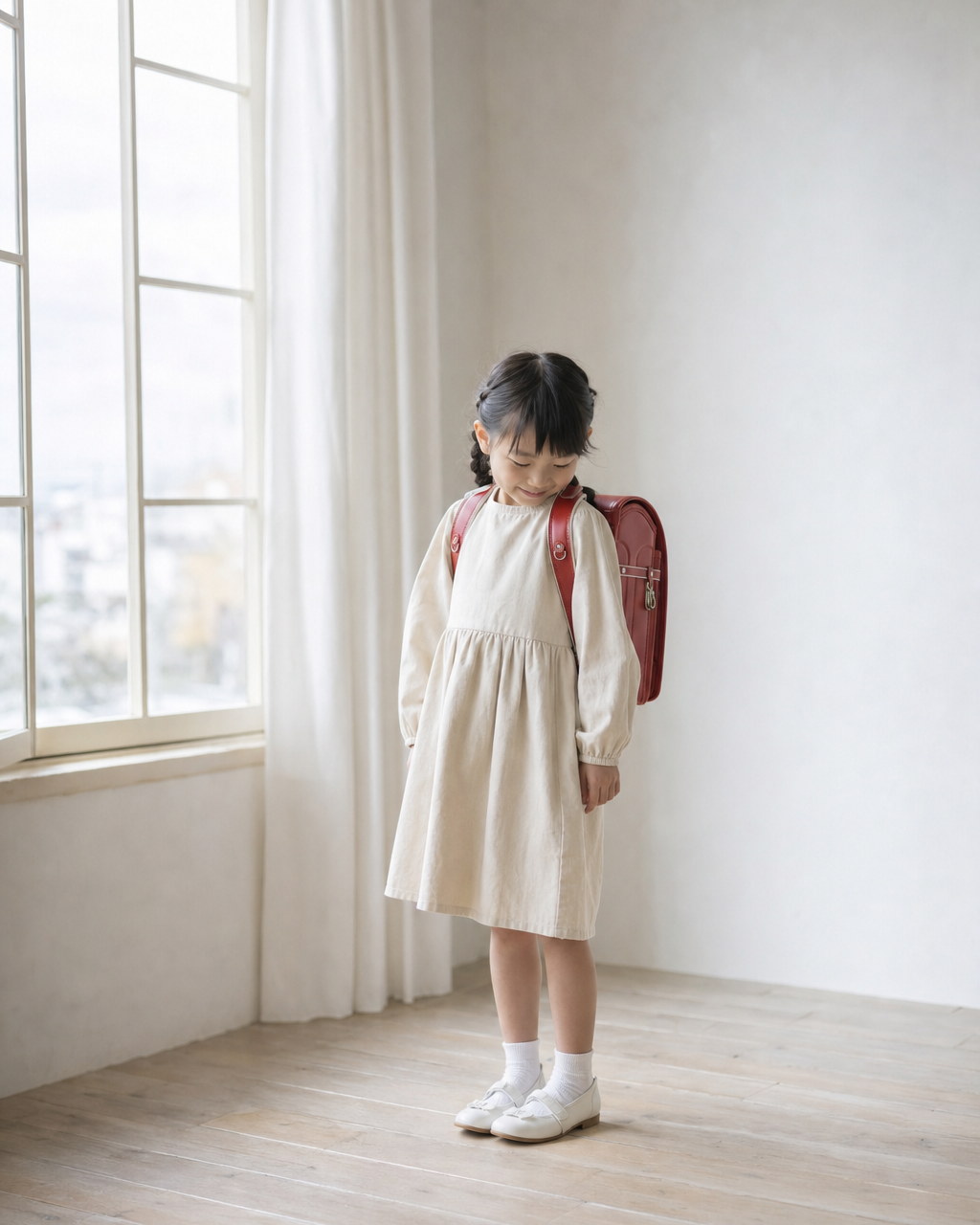 ランドセルを背負って窓辺に立つ女の子（掲載イメージ）
