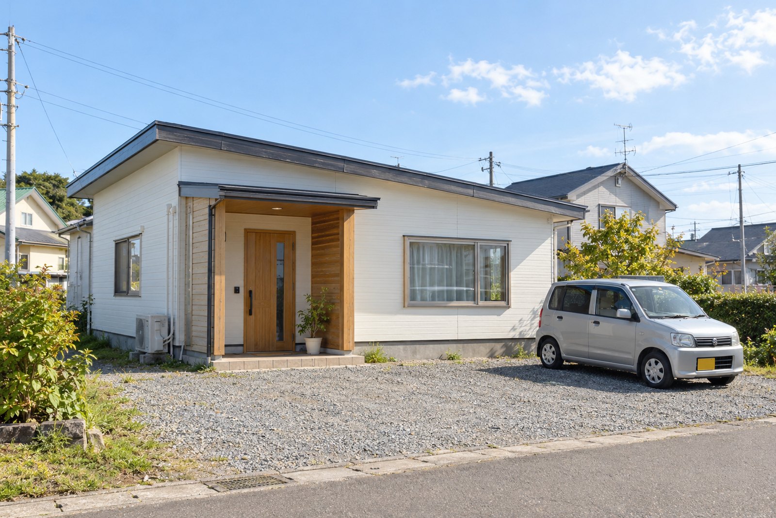 住宅街にある平屋の院と、前の駐車場(掲載イメージ)