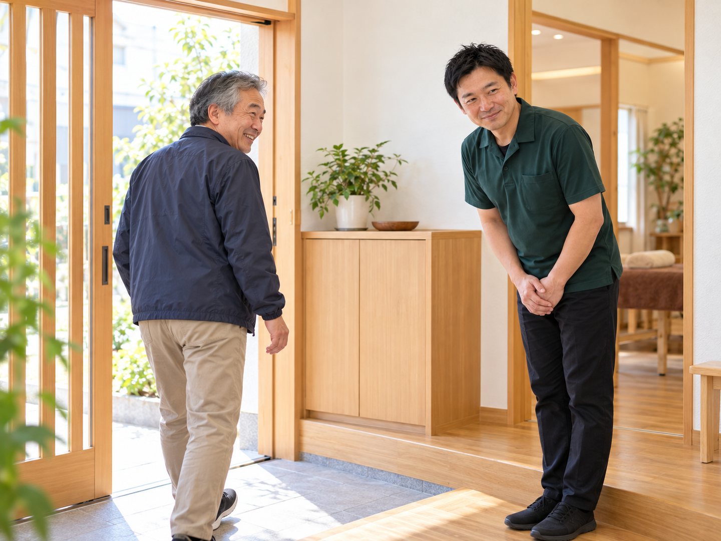 施術を終えたお客様を、玄関で見送る院長(掲載イメージ)