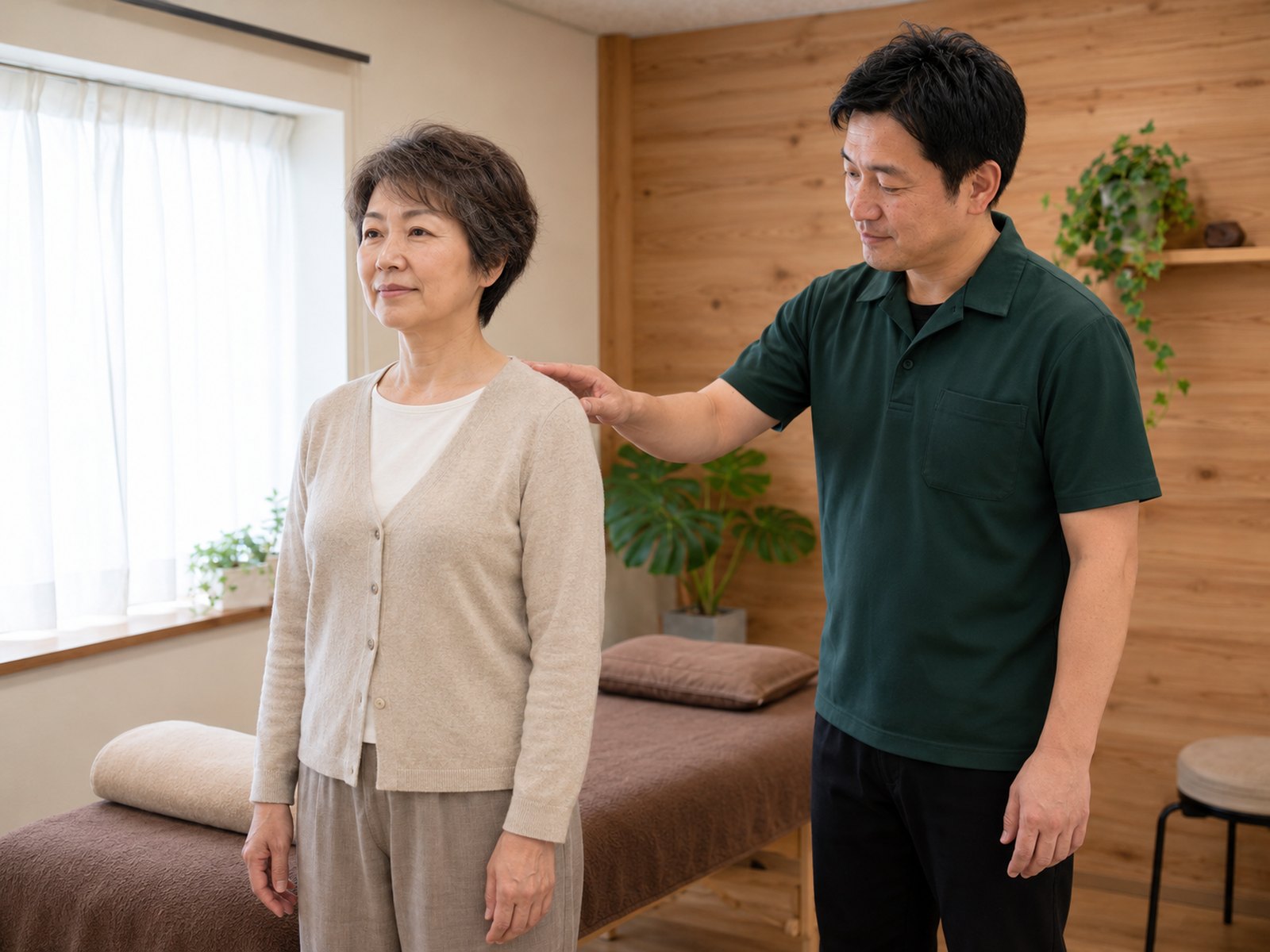 立った姿勢を横から確かめる院長(掲載イメージ)