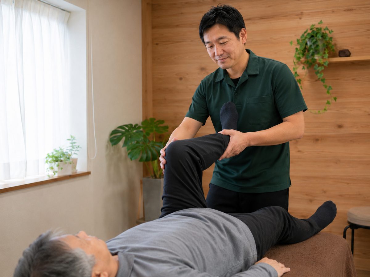 ストレッチの補助をしている様子