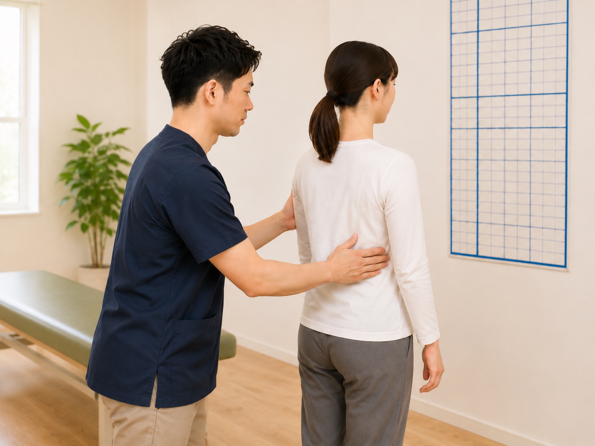 姿勢の確認をしている整体院の様子