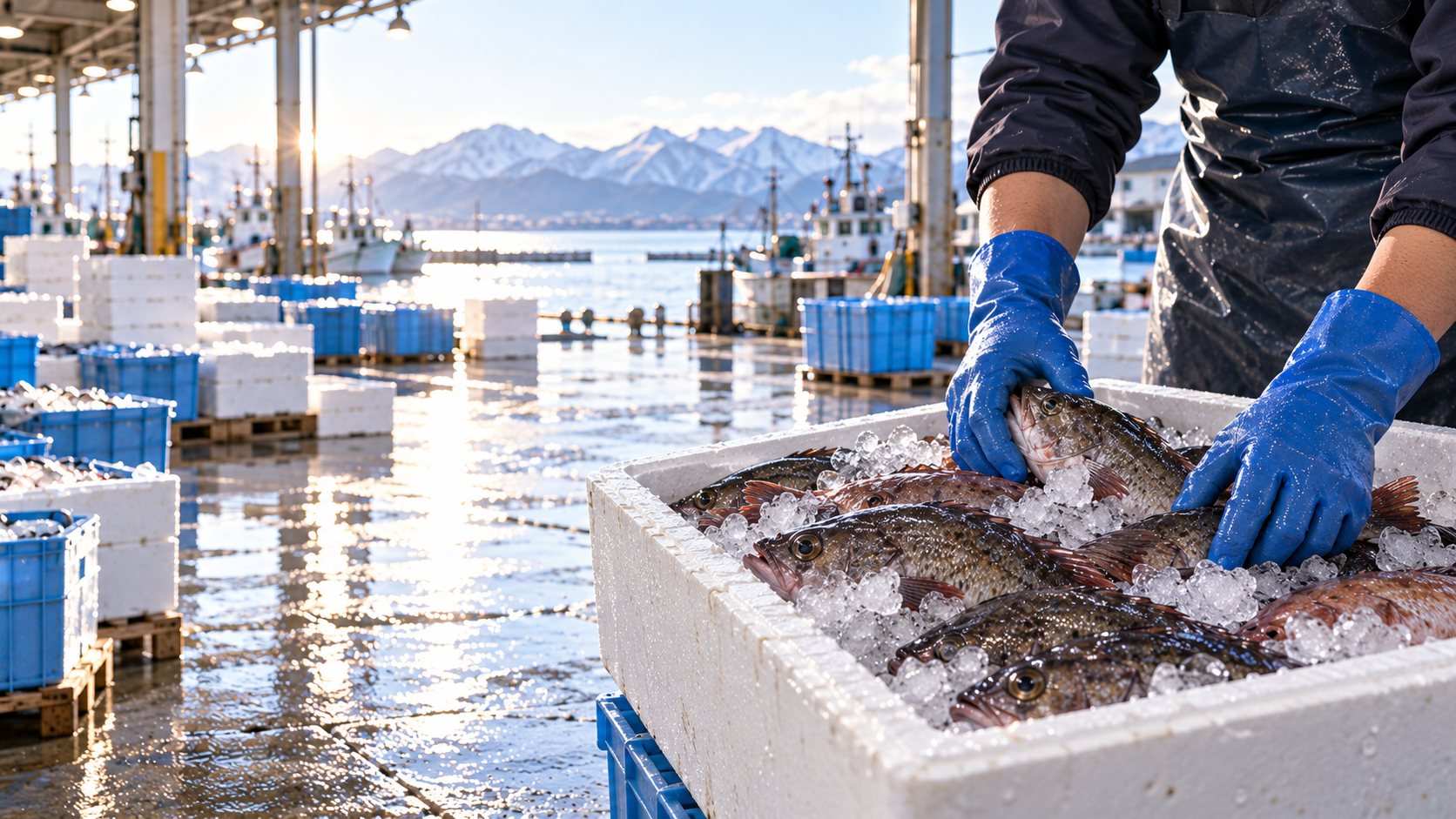 市場の場内で魚を仕分けする手元(掲載イメージ)