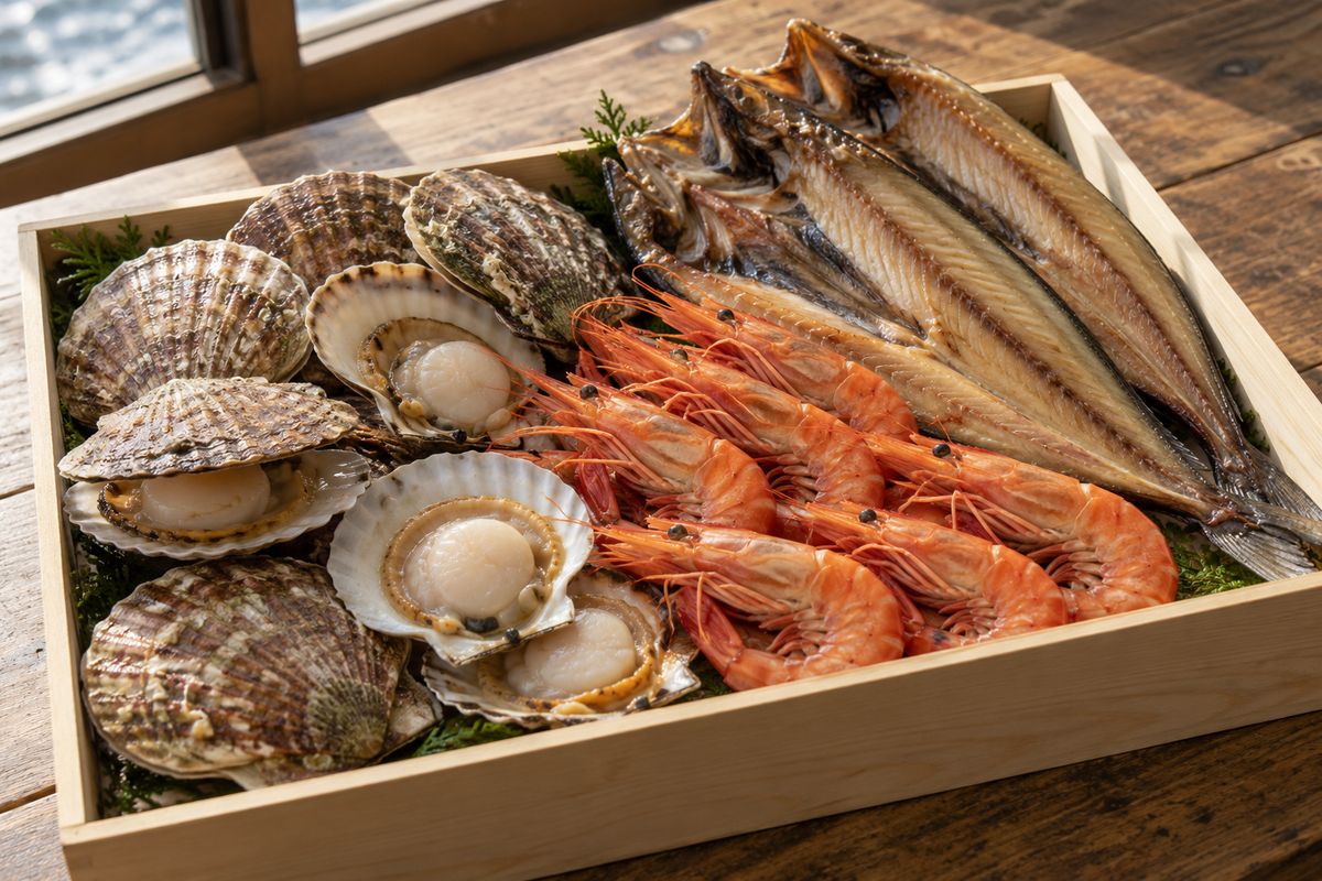 魚介を詰め合わせた木箱（掲載イメージ）