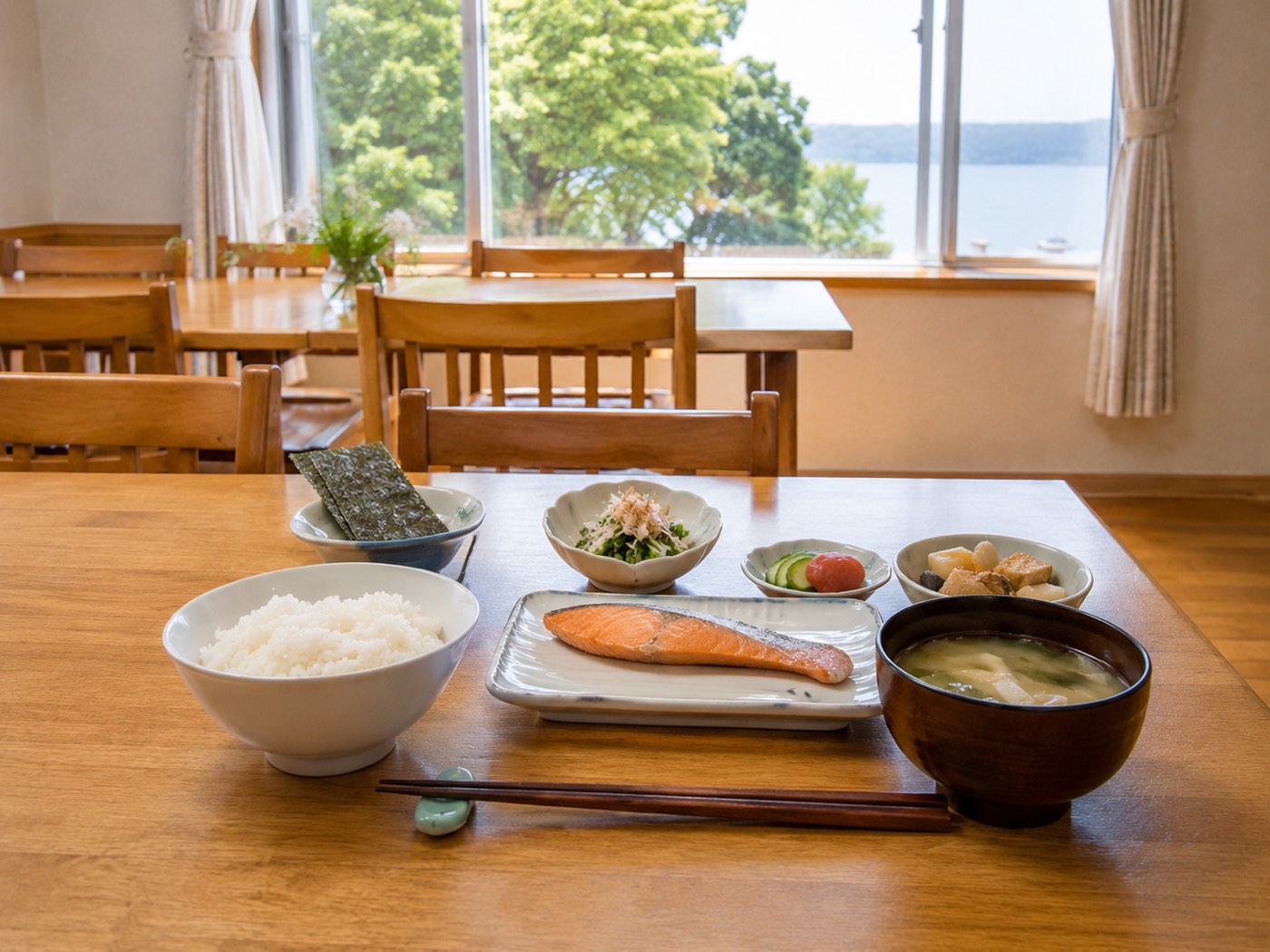 炊きたてのごはんと焼き魚、味噌汁の和朝食（イメージ）