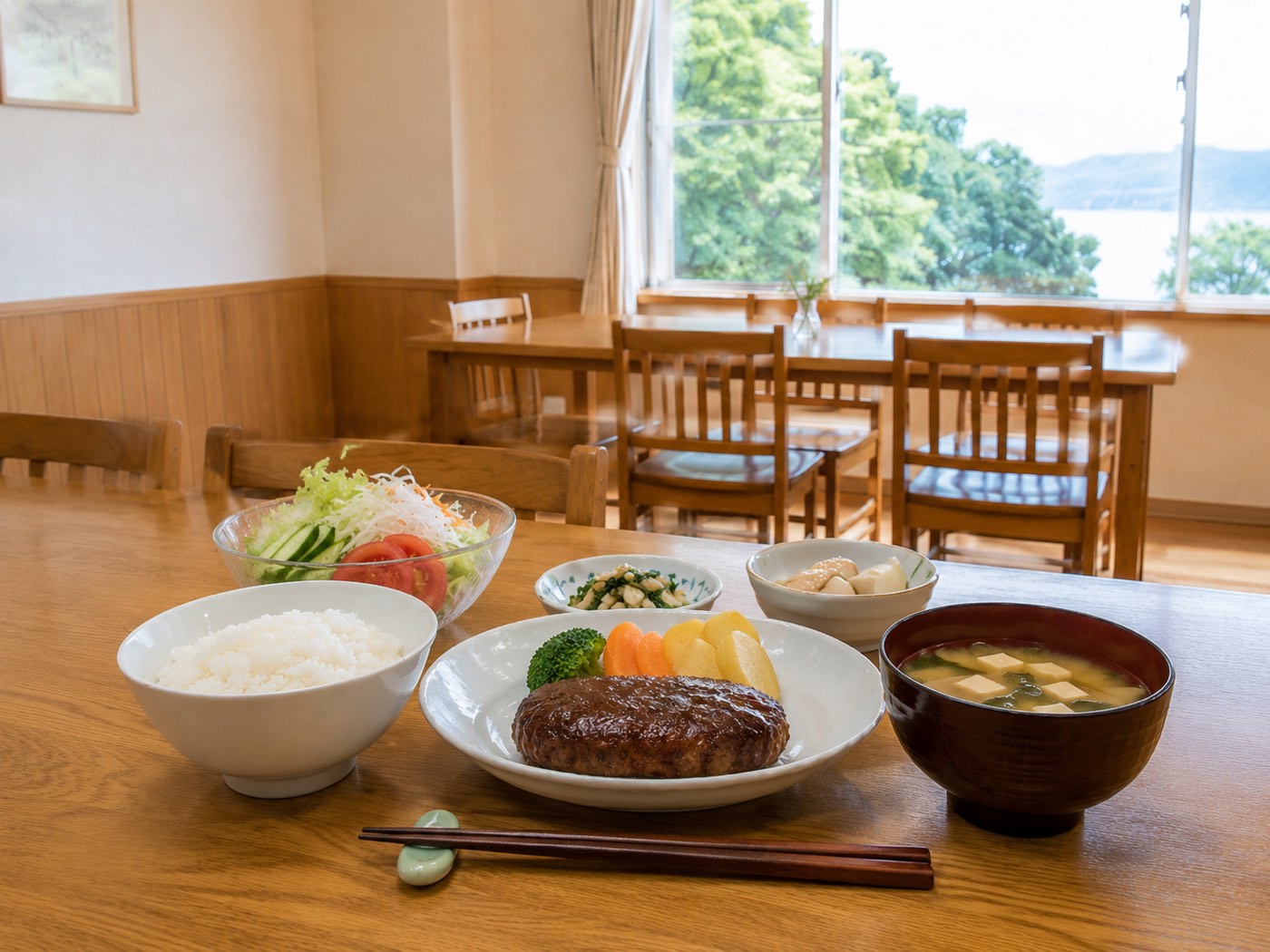 夕食の一例、デミグラスソースの煮込みハンバーグ（イメージ）