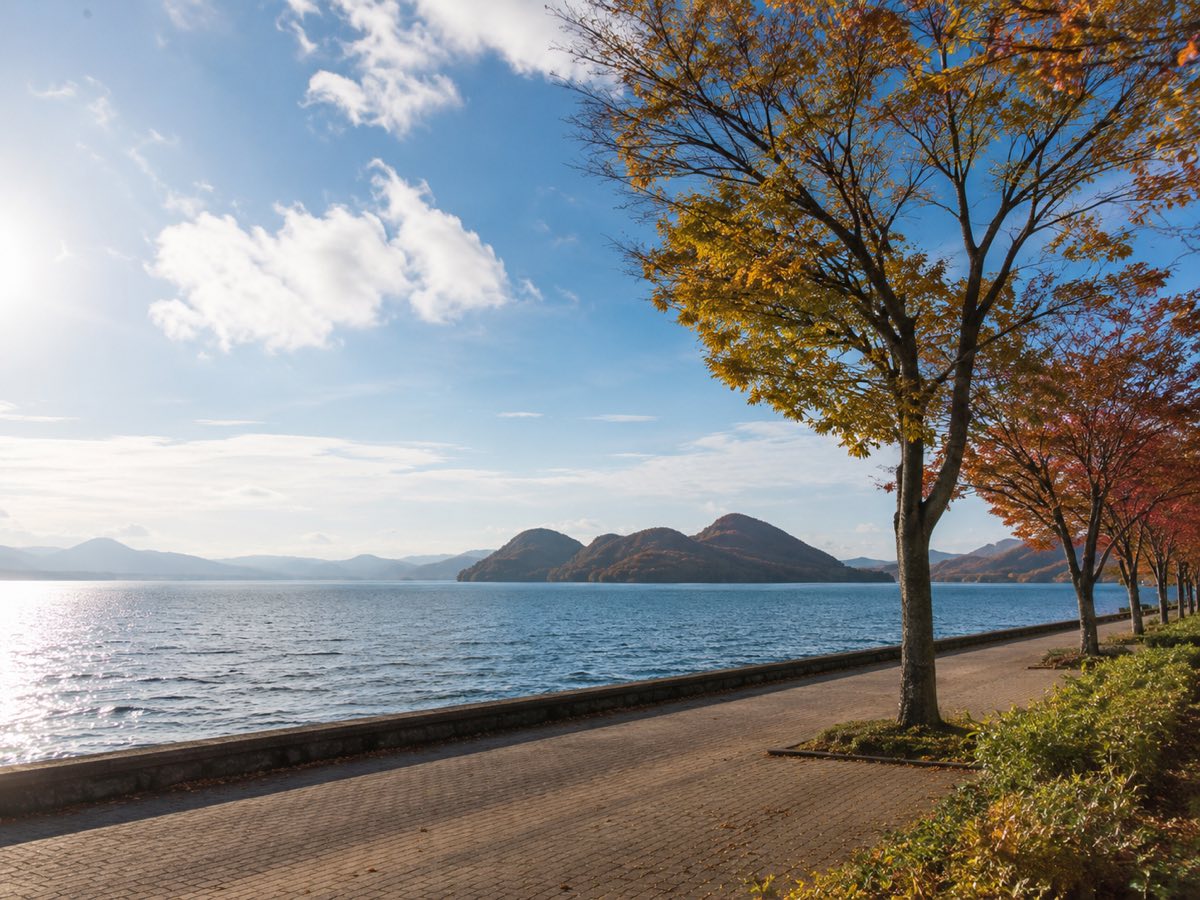 紅葉に色づく秋の洞爺湖畔(イメージ)