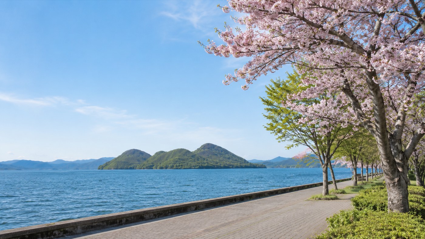 新緑と桜がひろがる春の洞爺湖畔(イメージ)