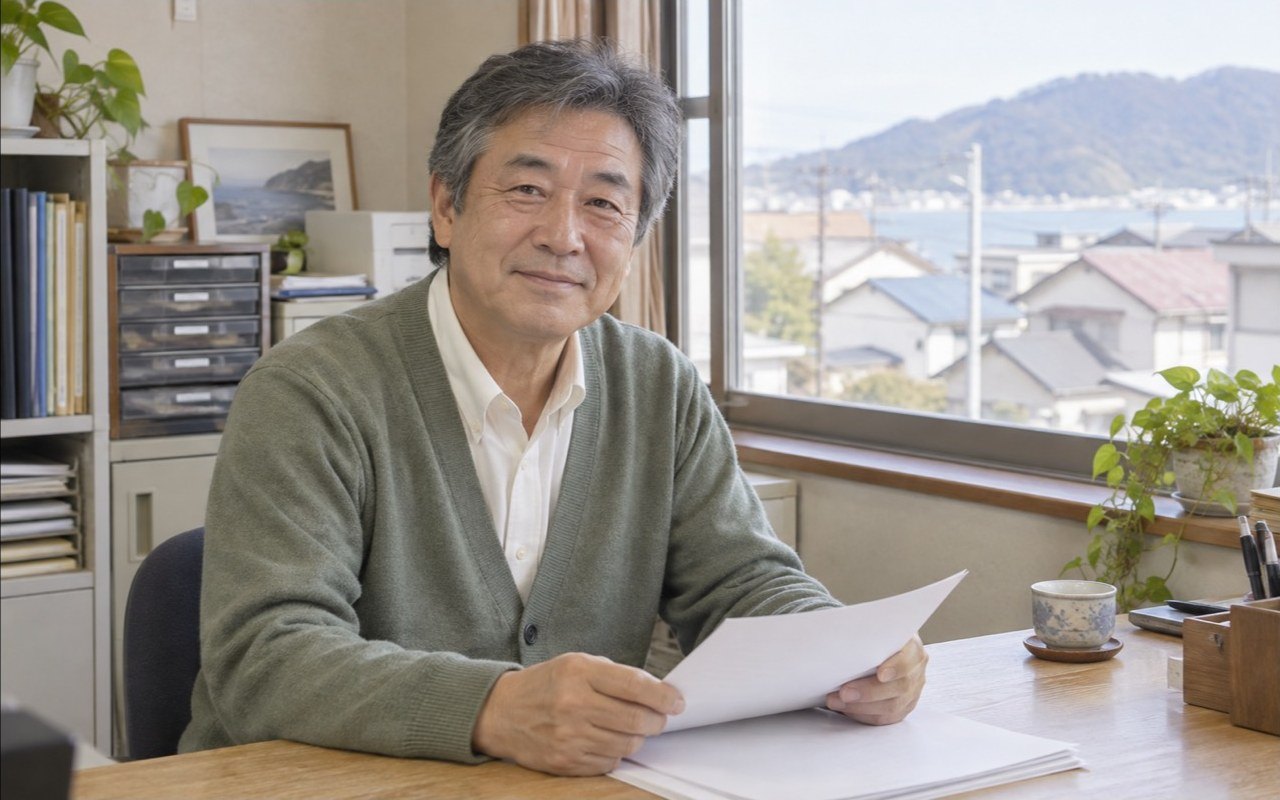 代表の山本直樹が机で書類を確認している様子